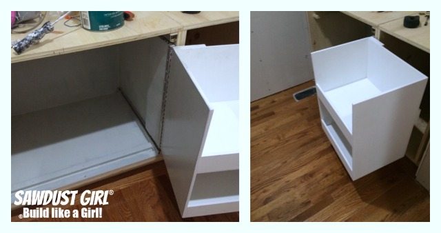Build a blind corner cabinet with NO wasted space! Plan and tutorial from https://sawdustgirl.com. 