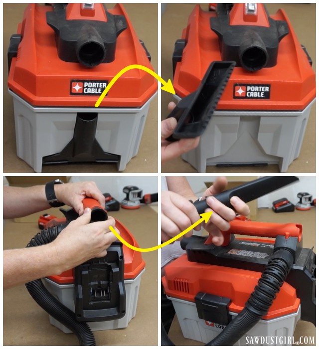 Porter-Cable 20V MAX Wet-Dry Vac on board tool storage.